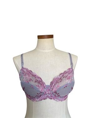 Wacoal Embrace Pink Purple Lace Overlay Underwire Bra 36C Retro Chic Feminine